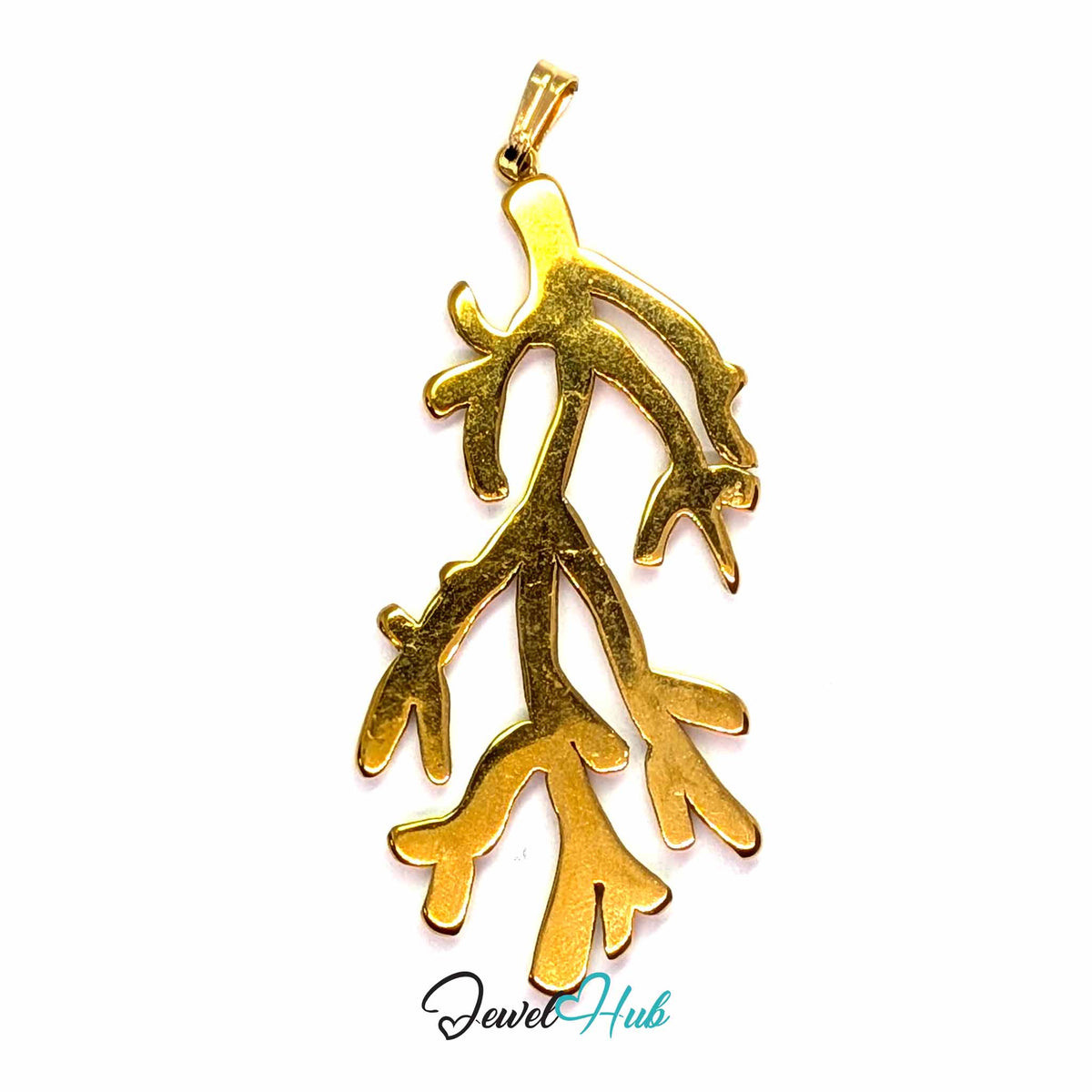 Gold Coral Seaweed pendant in gold-tone stainless steel - back view - JewelHub