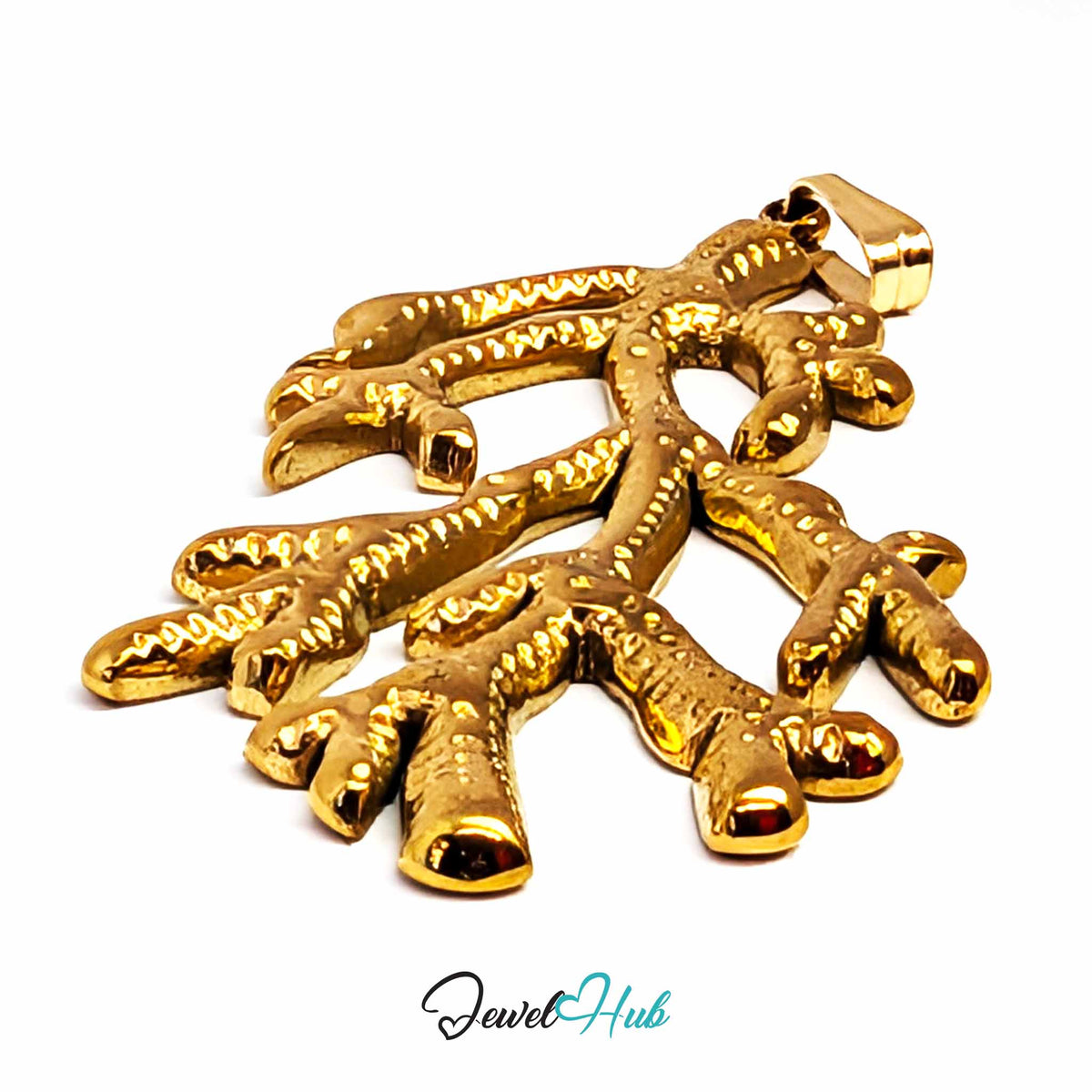 Gold Coral Seaweed pendant in gold-tone stainless steel - close-up detail - JewelHub