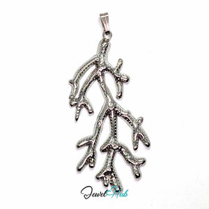 Silver Coral Seaweed pendant in silver-tone stainless steel - front view - JewelHub