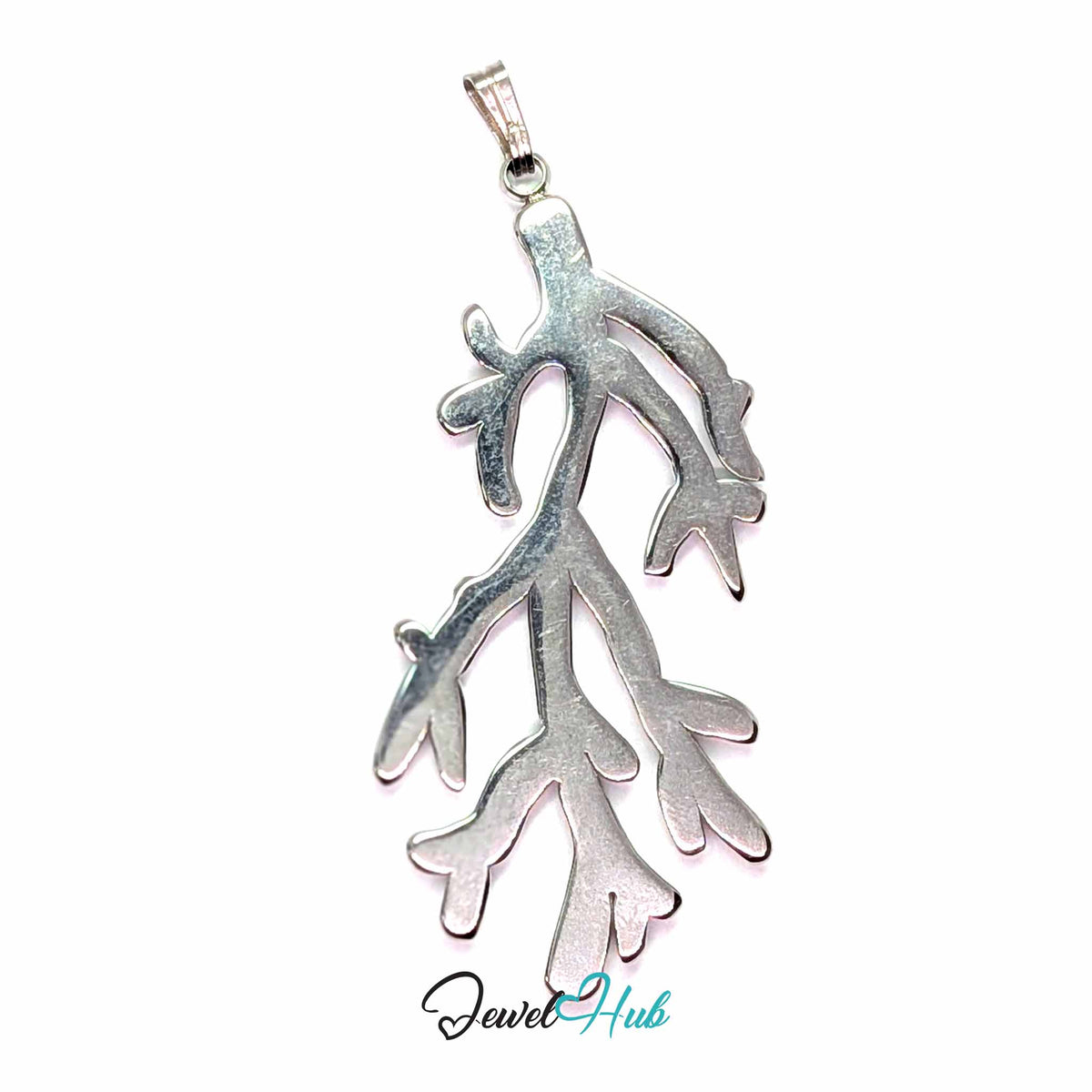 Silver Coral Seaweed pendant in silver-tone stainless steel - back view - JewelHub