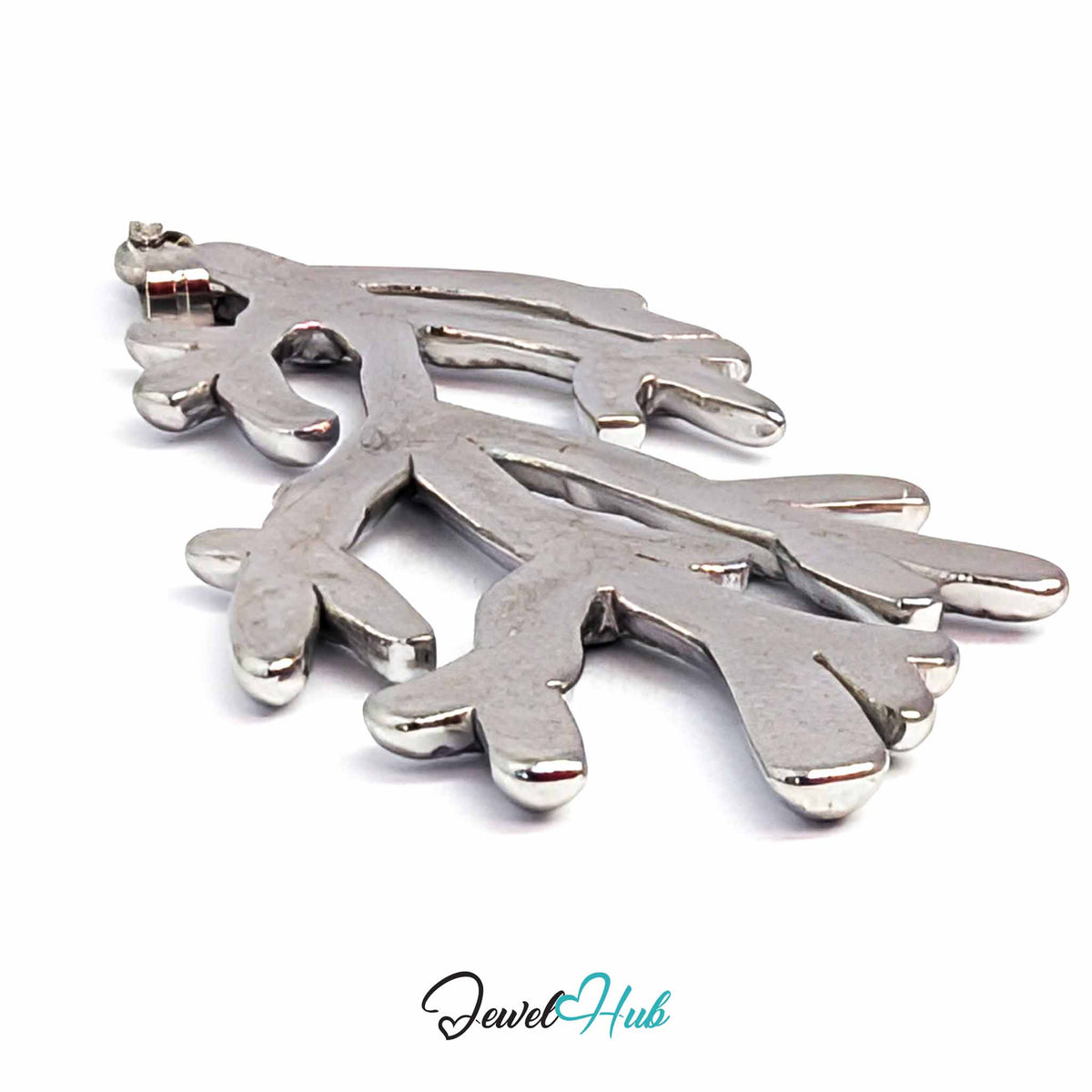 Silver Coral Seaweed pendant in silver-tone stainless steel - angled close-up - JewelHub