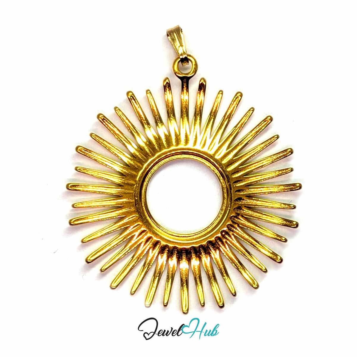 Gold Giant Sun pendant in gold-tone stainless steel - back view - JewelHub