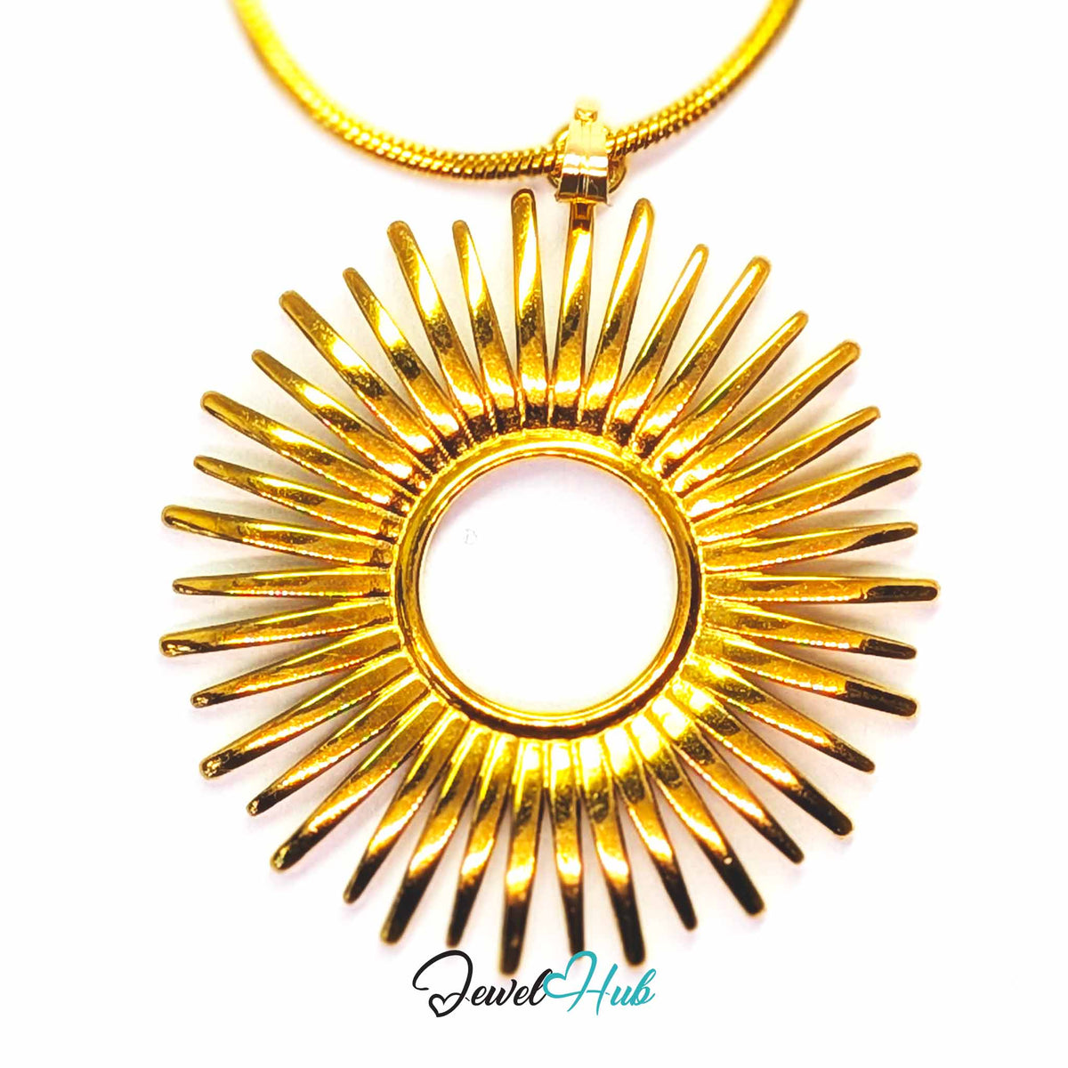 Gold Giant Sun pendant in gold-tone stainless steel - on a gold-tone stainless steel chain - JewelHub