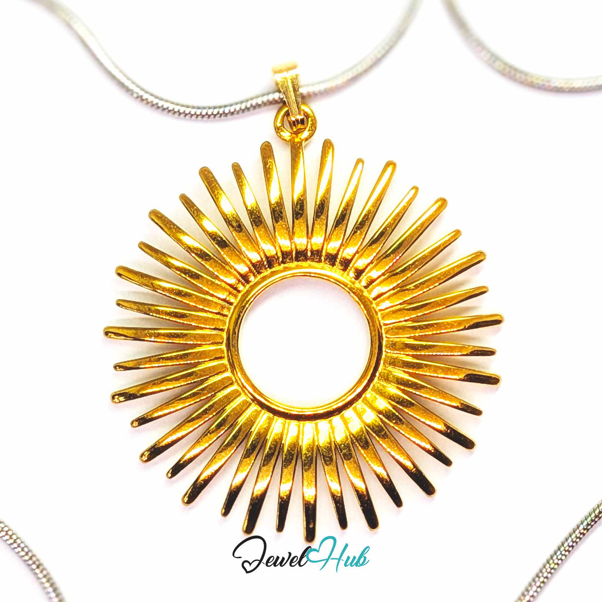 Gold Giant Sun pendant in gold-tone stainless steel - on a silver-tone stainless steel chain - JewelHub