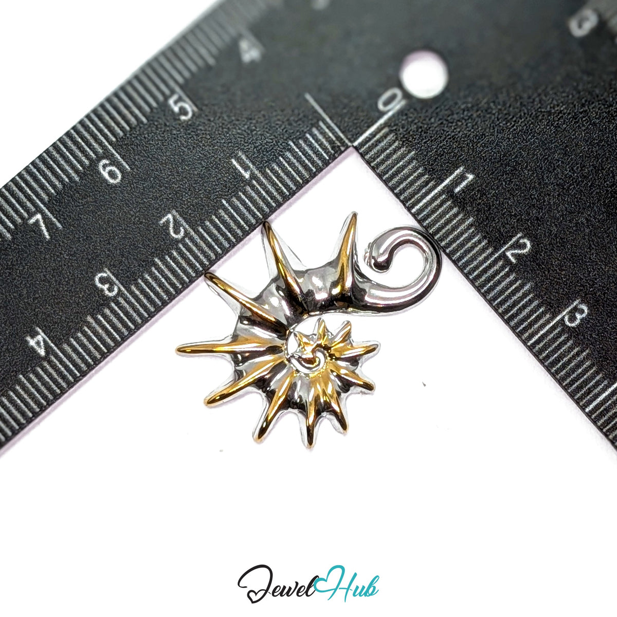 Spike Shell pendant in DuoTone stainless steel - measurement with ruler - JewelHub
