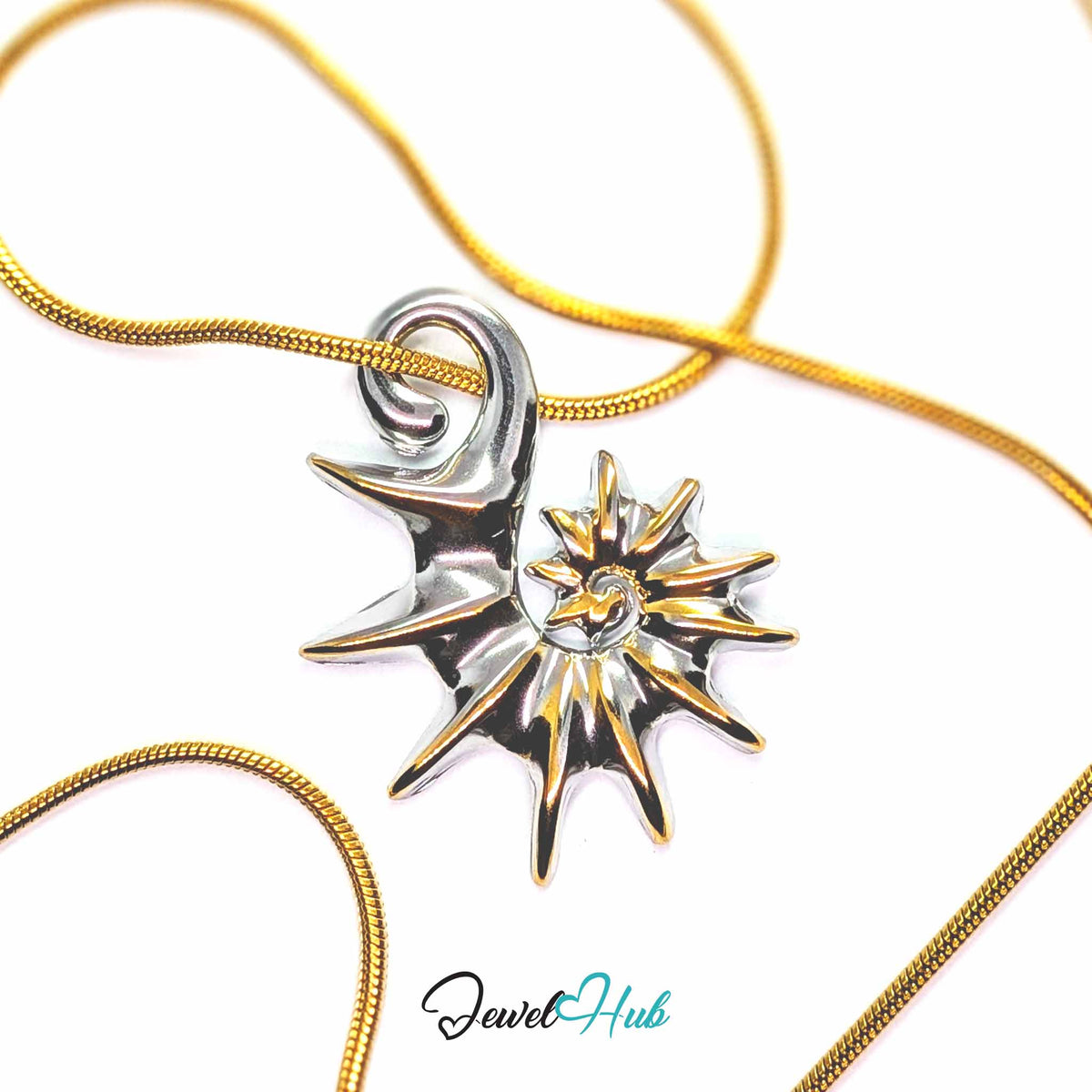 Spike Shell pendant in DuoTone stainless steel - on a gold-tone stainless steel chain - JewelHub