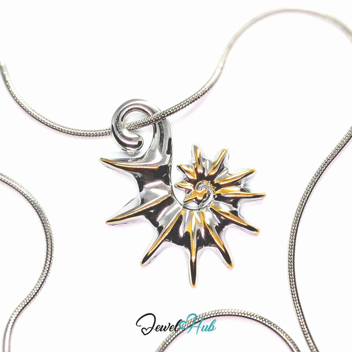 Spike Shell pendant in DuoTone stainless steel - on a silver-tone stainless steel chain - JewelHub