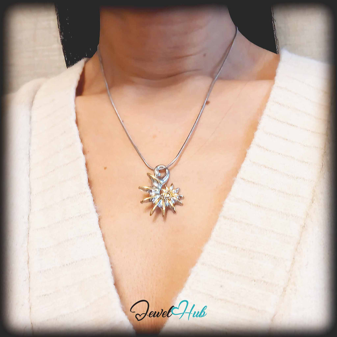 Spike Shell pendant in DuoTone stainless steel - front view - JewelHub