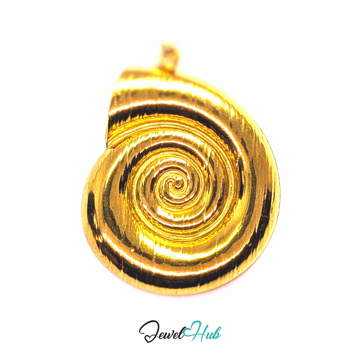 Gold Spiral Shell pendant in gold-tone stainless steel - front view - JewelHub