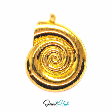 Gold Spiral Shell pendant in gold-tone stainless steel - front view - JewelHub