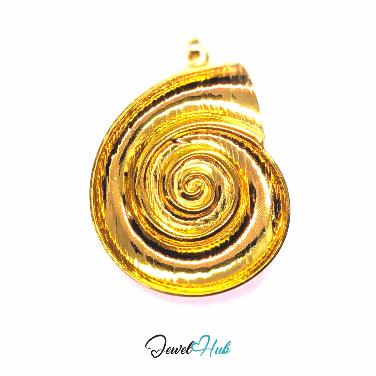 Gold Spiral Shell pendant in gold-tone stainless steel - back view - JewelHub