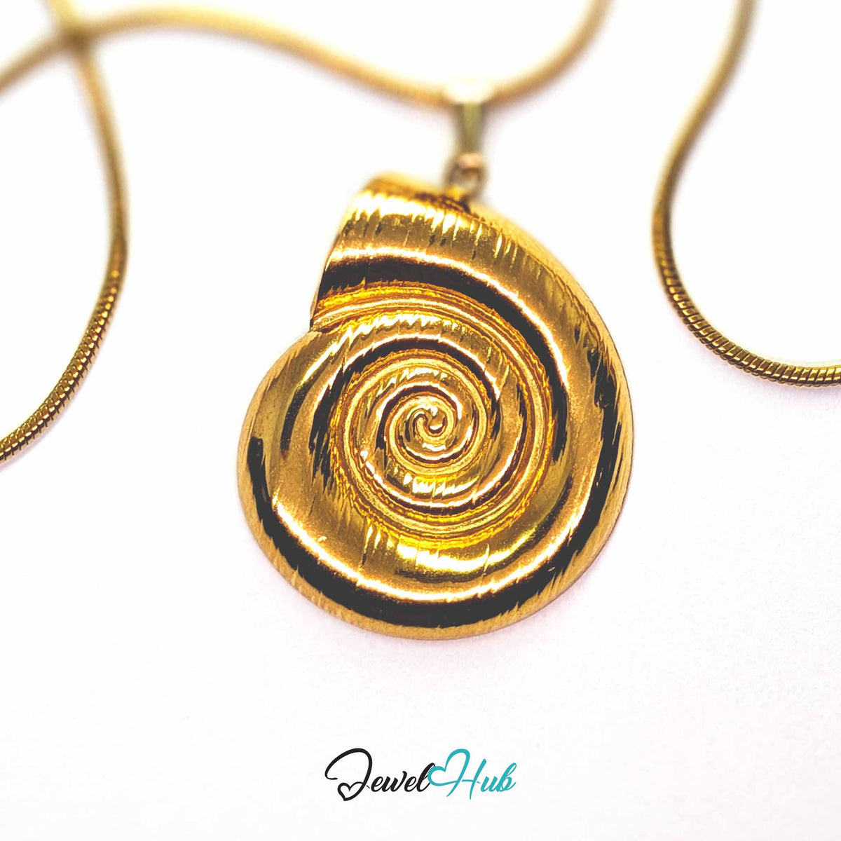 Gold Spiral Shell pendant in gold-tone stainless steel - on a gold-tone stainless steel chain - JewelHub
