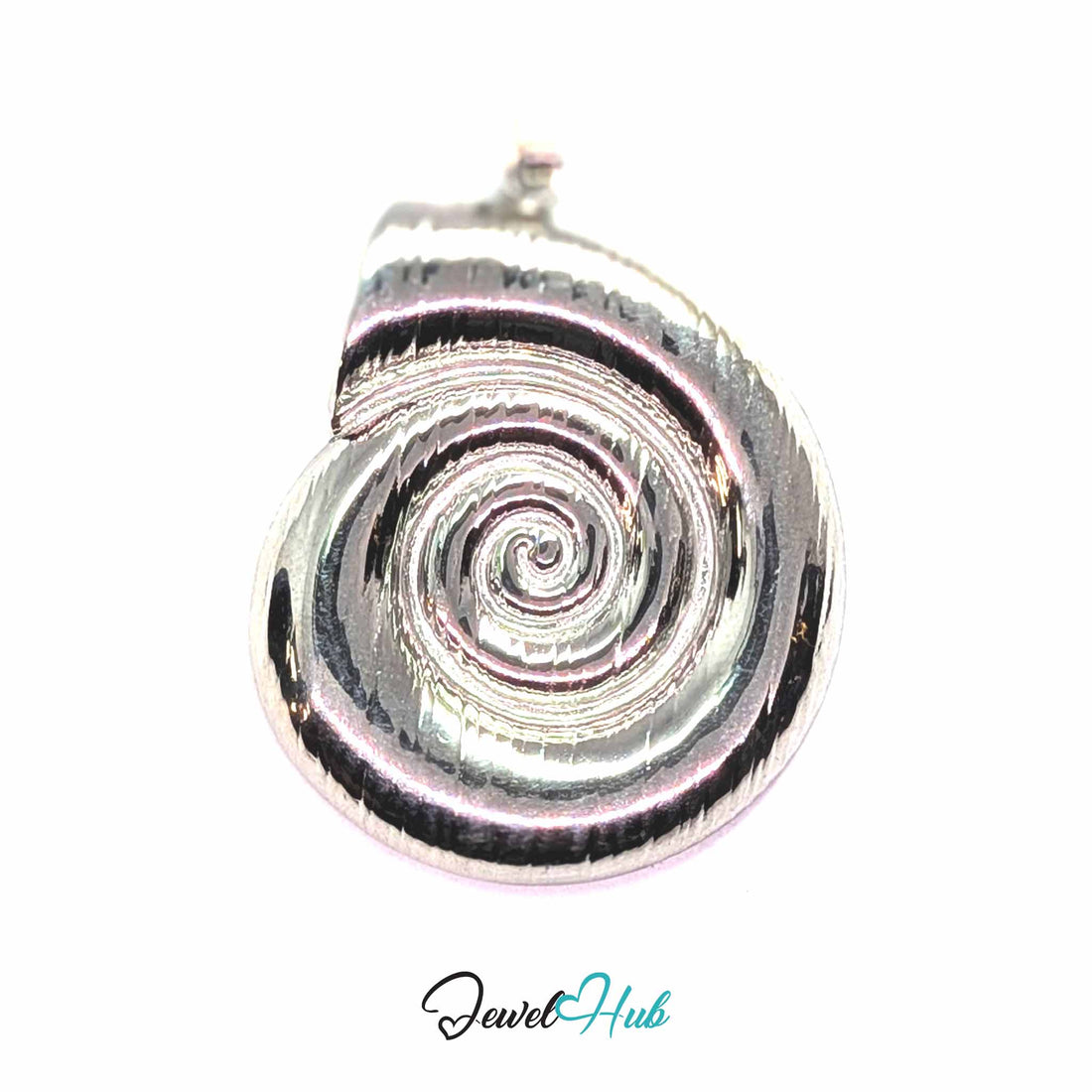 Silver Spiral Shell pendant in silver-tone stainless steel - front view - JewelHub