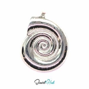 Silver Spiral Shell pendant in silver-tone stainless steel - front view - JewelHub