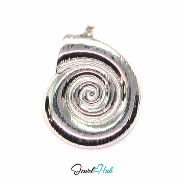 Silver Spiral Shell pendant in silver-tone stainless steel - front view - JewelHub