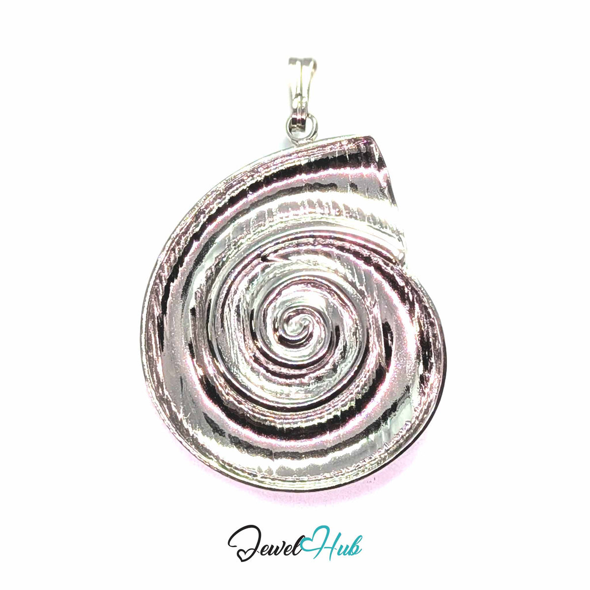 Silver Spiral Shell pendant in silver-tone stainless steel - back view - JewelHub