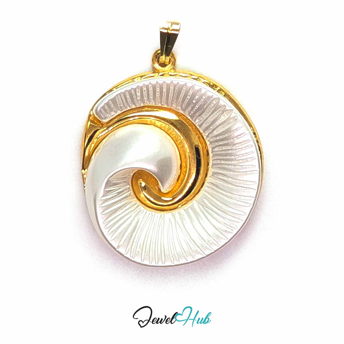 Pearl Spiral Shell pendant in gold-tone stainless steel - front view - JewelHub