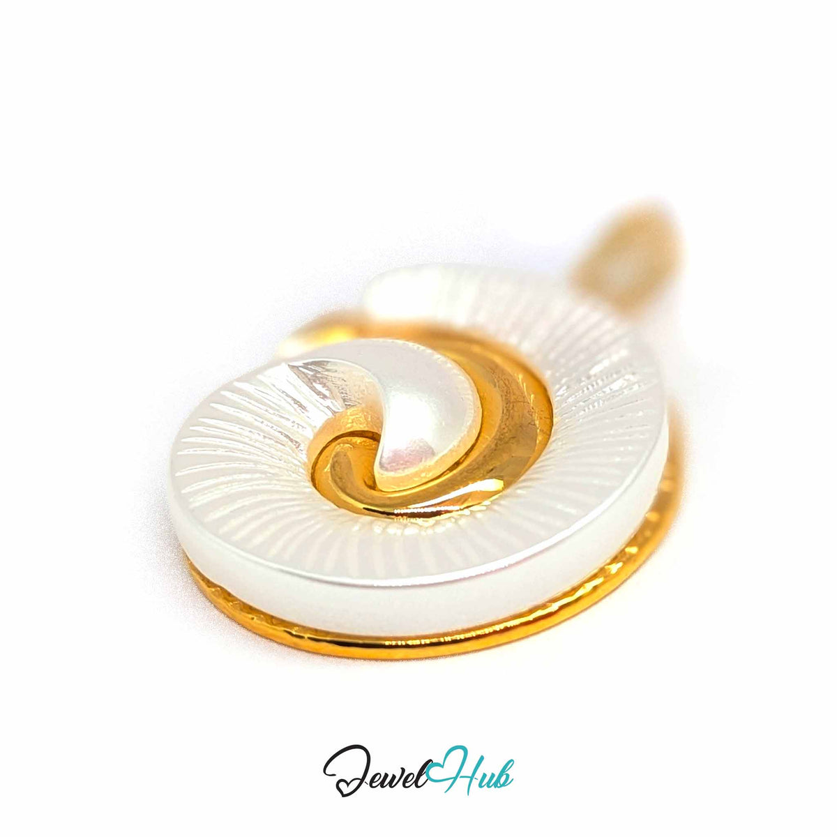 Pearl Spiral Shell pendant in gold-tone stainless steel - close-up detail - JewelHub