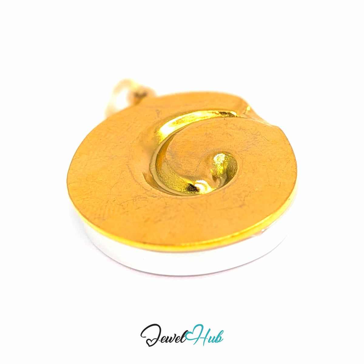 Pearl Spiral Shell pendant in gold-tone stainless steel - angled close-up - JewelHub