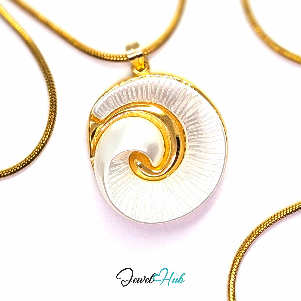Pearl Spiral Shell pendant in gold-tone stainless steel - on a gold-tone stainless steel chain - JewelHub