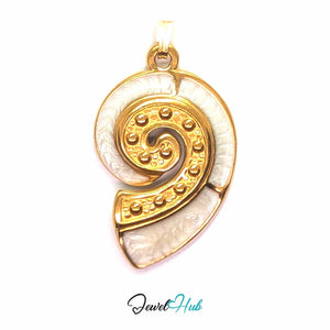 Pearl Nautilus Shell pendant in gold-tone stainless steel - front view - JewelHub