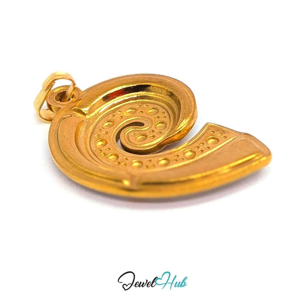 Pearl Nautilus Shell pendant in gold-tone stainless steel - angled close-up - JewelHub