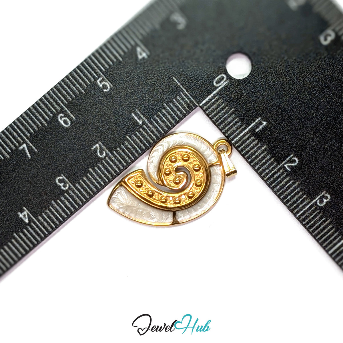 Pearl Nautilus Shell pendant in gold-tone stainless steel - measurement with ruler - JewelHub