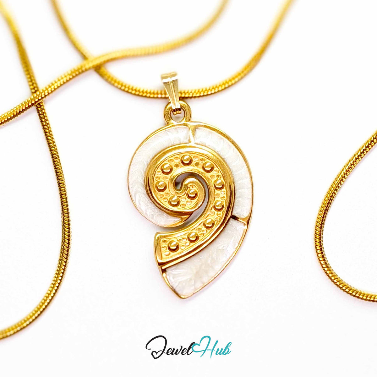 Pearl Nautilus Shell pendant in gold-tone stainless steel - on a gold-tone stainless steel chain - JewelHub