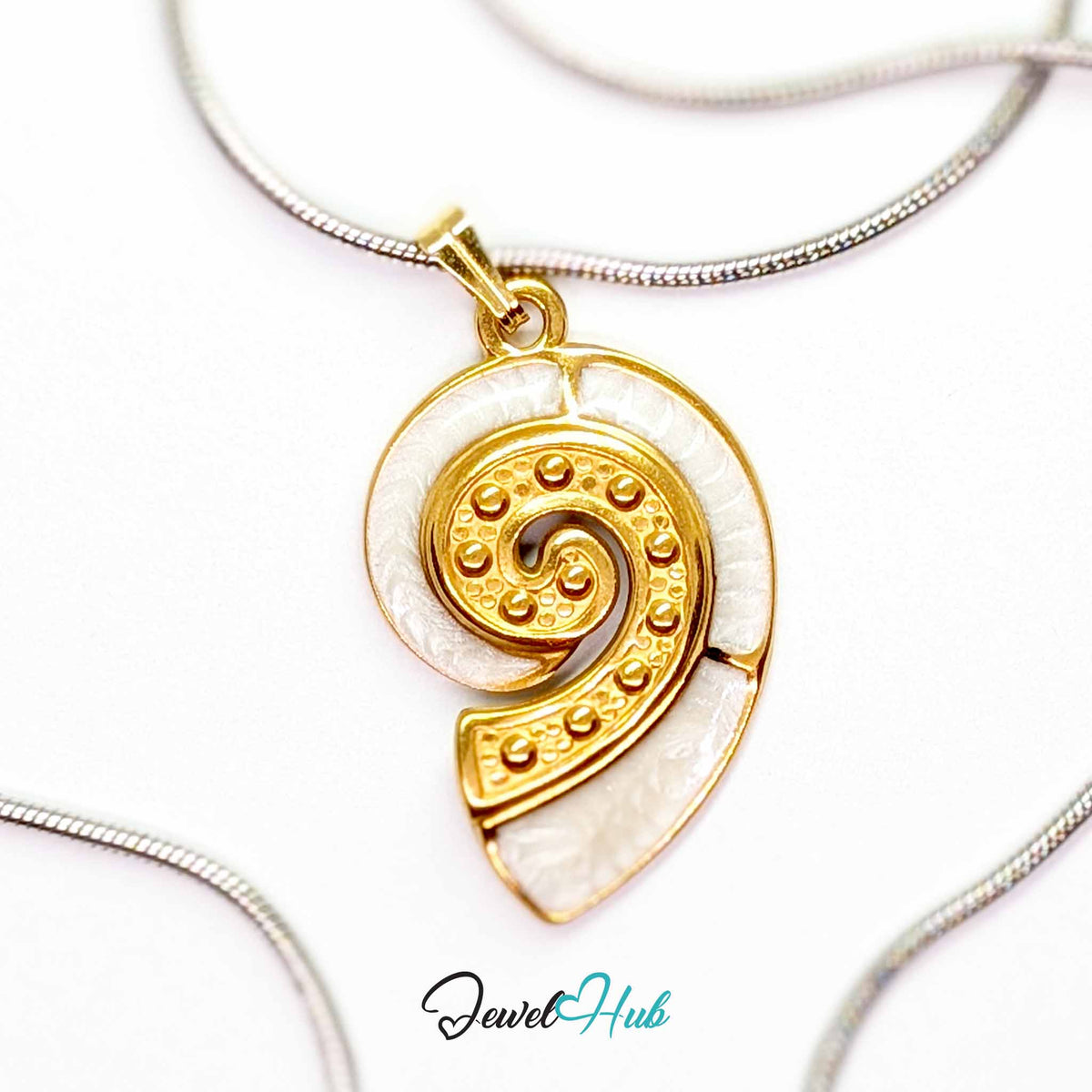 Pearl Nautilus Shell pendant in gold-tone stainless steel - on a silver-tone stainless steel chain - JewelHub