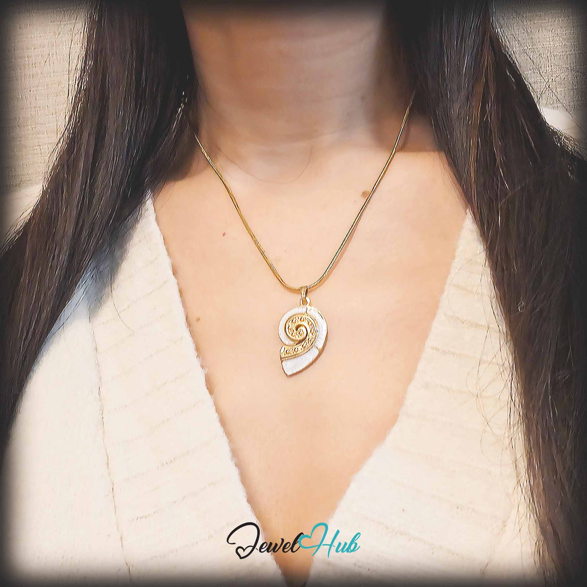 Pearl Nautilus Shell pendant in gold-tone stainless steel - worn on the neck - JewelHub