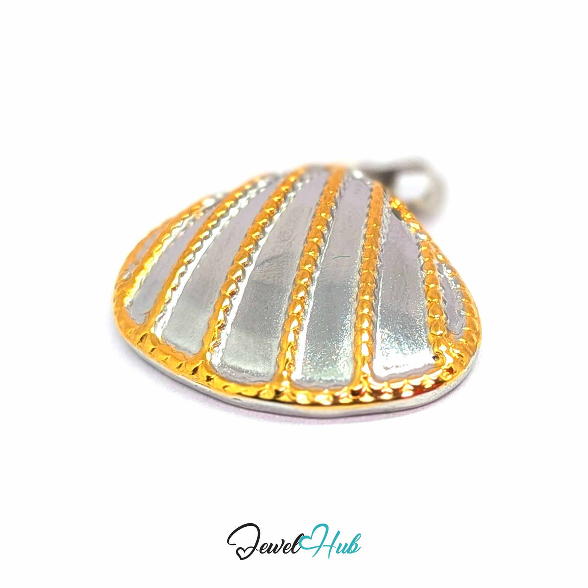 Scallop Shell pendant in DuoTone stainless steel - close-up detail - JewelHub