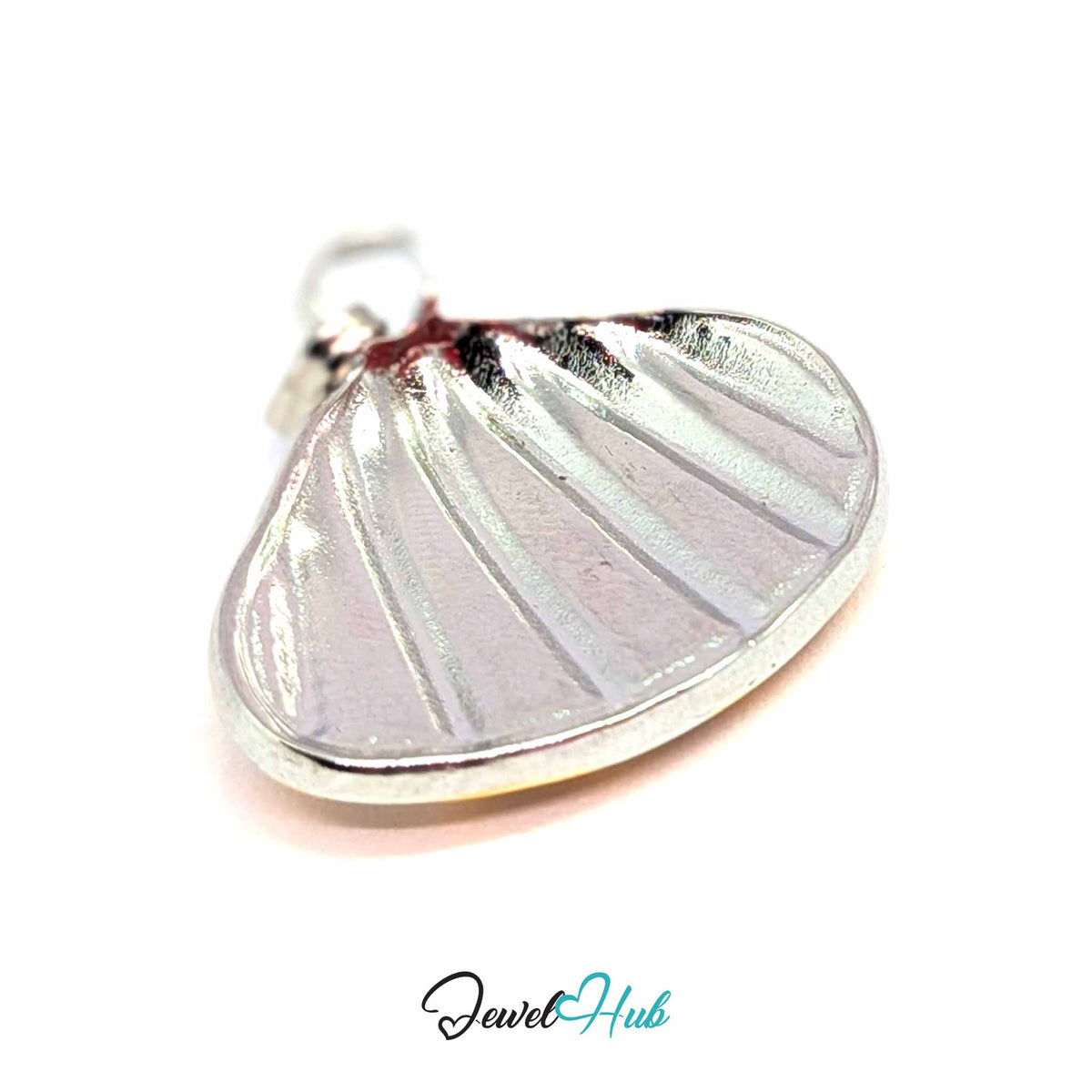 Scallop Shell pendant in DuoTone stainless steel - angled close-up - JewelHub