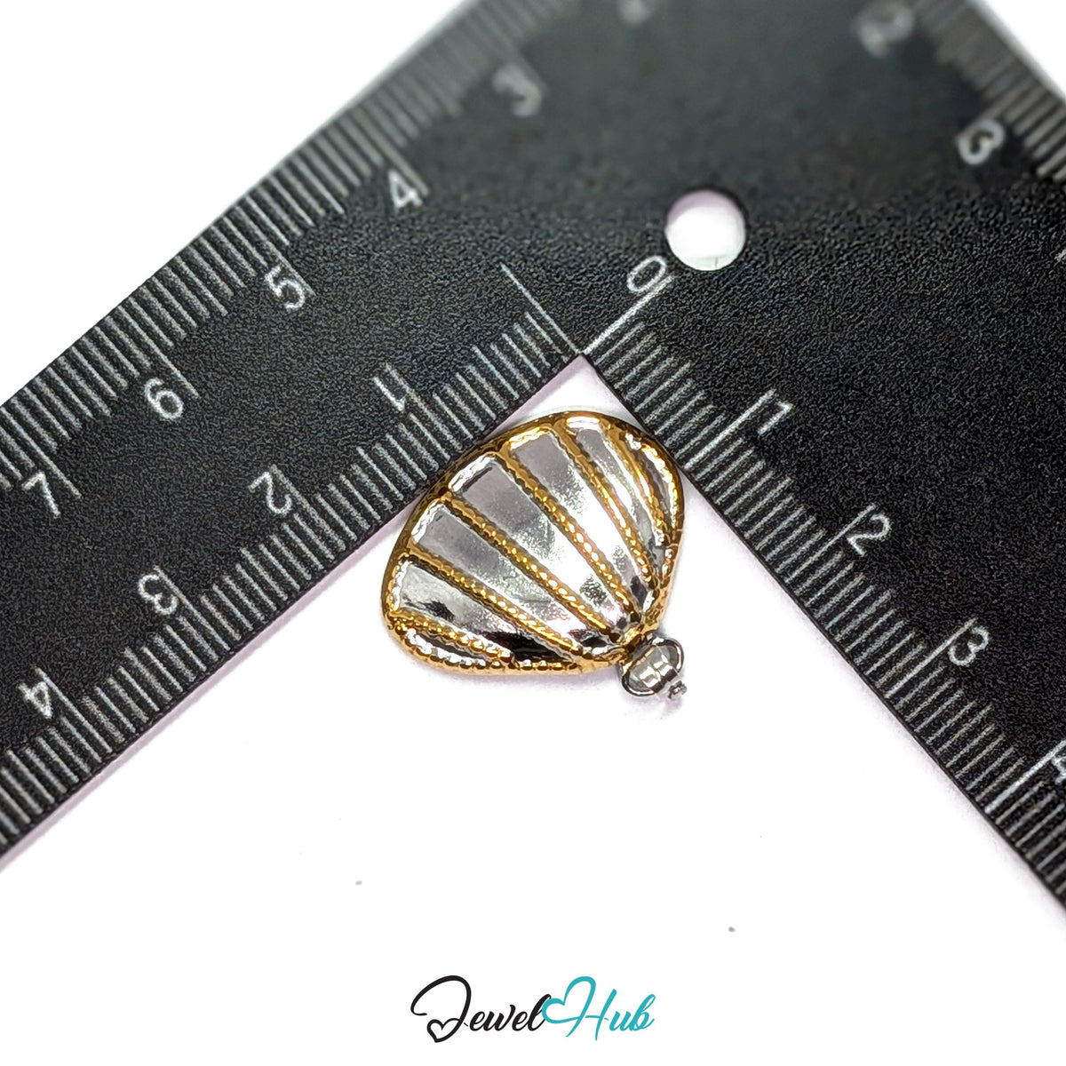 Scallop Shell pendant in DuoTone stainless steel - measurement with ruler - JewelHub