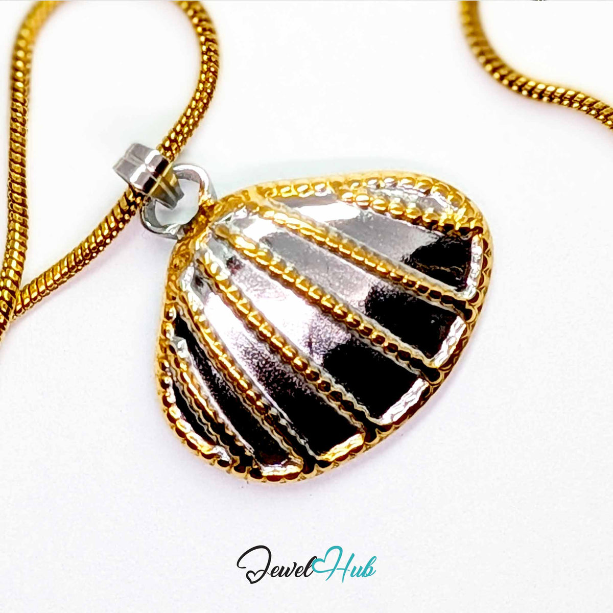 Scallop Shell pendant in DuoTone stainless steel - on a gold-tone stainless steel chain - JewelHub