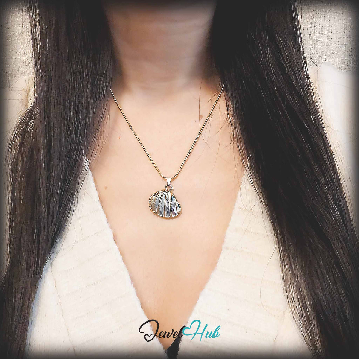 Scallop Shell pendant in DuoTone stainless steel - worn on the neck - JewelHub