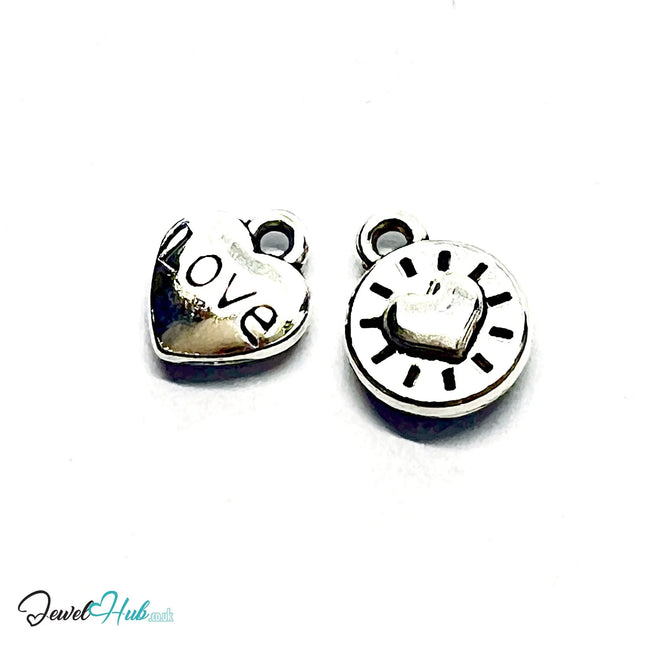 MiniCharm . Love Heart & Circle Heart . Accent of Emotion . Silver-Plated Zinc Alloy Charms
