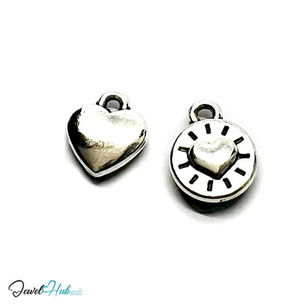 MiniCharm . Love Heart & Circle Heart . Accent of Emotion . Silver-Plated Zinc Alloy Charms
