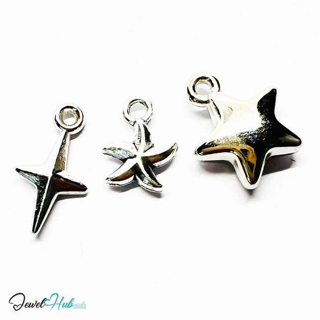 Star Trio MiniCharms – Silver-Plated Accent of Emotion | Necklace or Bracelet Options | Zinc Alloy Jewellery