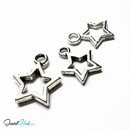 Hollow Star Trio MiniCharms – Silver-Plated Heartline Detail | Necklace or Bracelet Options | Zinc Alloy Jewellery