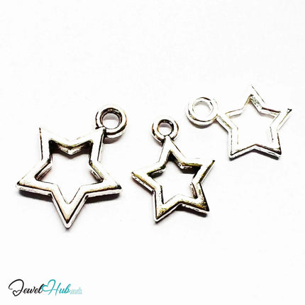 Hollow Star Trio MiniCharms – Silver-Plated Heartline Detail | Necklace or Bracelet Options | Zinc Alloy Jewellery