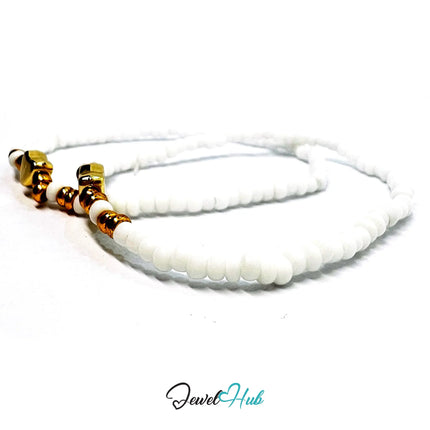 NameBead™ Base Bracelet Set (x2) – White Beaded Stack with Gold Heart