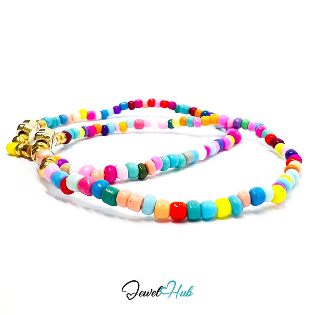 NameBead™ Base Bracelet Set (x2) – Mixed Color Beaded Stack with Gold Heart