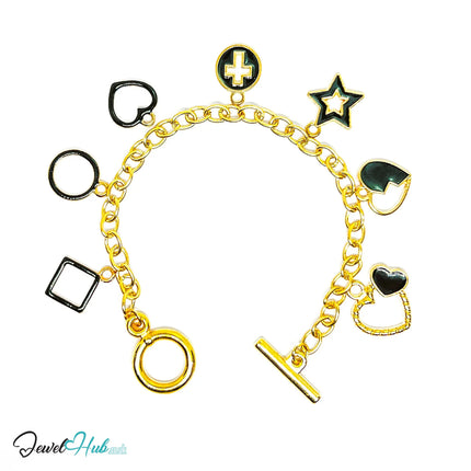 Love to the Moon Charm Bracelet · Gold-Tone Plated · Glossy Black Motifs · 19cm CT