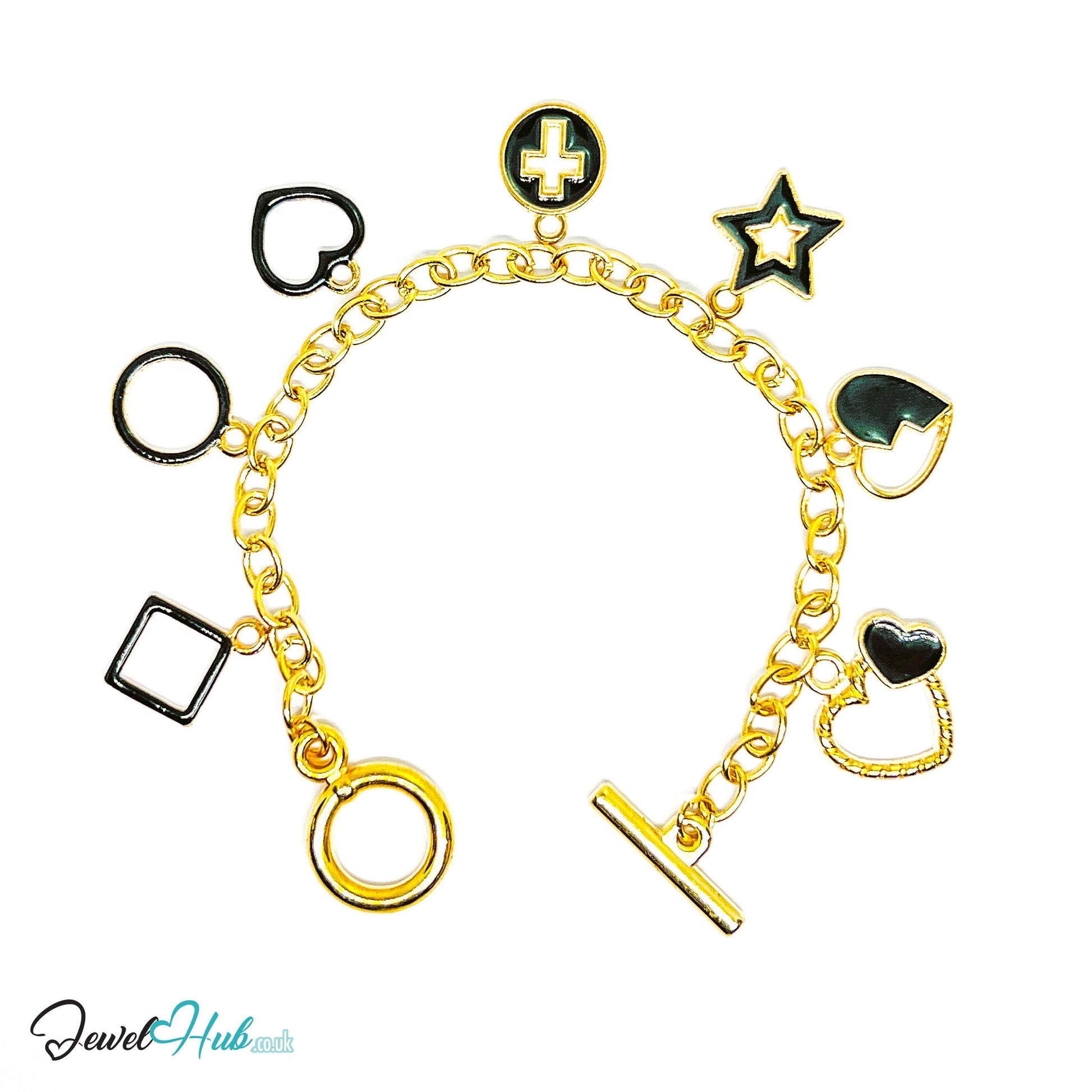 Love to the Moon Charm Bracelet · Gold-Tone Plated · Glossy Black Motifs · 19cm CT