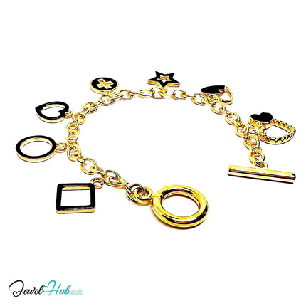Love to the Moon Charm Bracelet · Gold-Tone Plated · Glossy Black Motifs · 19cm CT