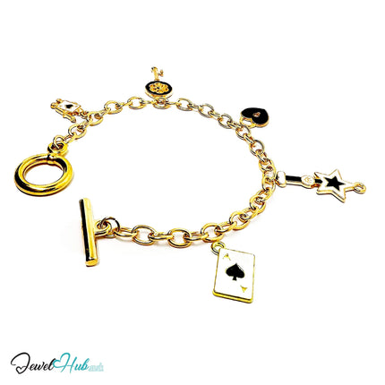 Fortune Teller Charm Bracelet · Gold-Tone Plated · Spade, Star & Key Motifs · Symbolic Shapes · 19cm - JewelHub
