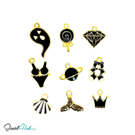 Weekend Whimsy Charm Bracelet · Gold-Tone Plated · Glossy Black Motifs · 19cm CT