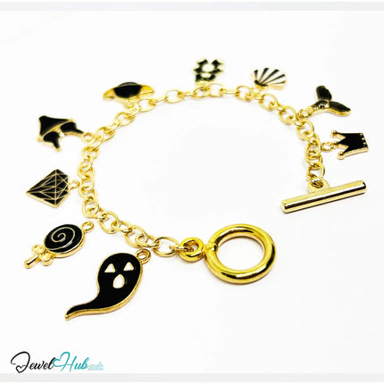 Weekend Whimsy Charm Bracelet · Gold-Tone Plated · Glossy Black Motifs · 19cm CT