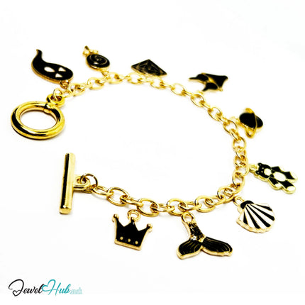 Weekend Whimsy Charm Bracelet · Gold-Tone Plated · Glossy Black Motifs · 19cm CT