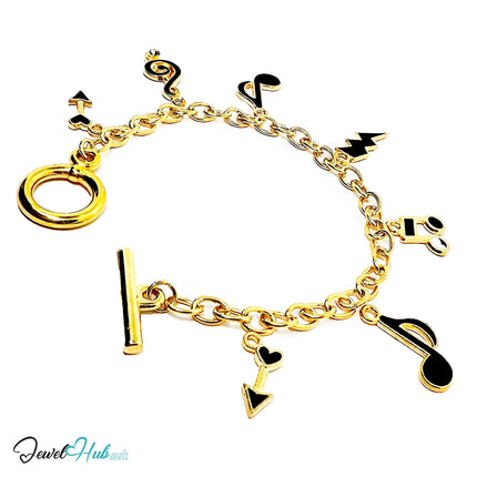 The Music Moments Charm Bracelet · Gold-Tone Plated · Glossy Black Motifs · 19cm CT